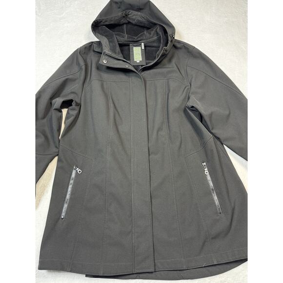 Kristen Blake Black Softshell Lined Raincoat Women’s 1X Hooded Water Resistant - Picture 2 of 9